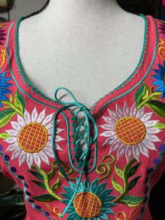 "Beautiful floral embroidered dress! This has been made and brought directly from Chiapas, Mexico. This dress is 100% handcrafted. Beautiful and clean work! Very light weight and fresh looking. DETAILS: Dress size: Small Measurements: 36\" (shoulder to hem) 21\" (underarm to underarm) Dress size: Large Measurements: 40\" (shoulder to hem) 24\" (underarm to underarm) Dress size: XLarge Measurements: 40\" (shoulder to hem) 23.5\" (underarm to underarm) CARE DETAILS: Hand wash only Delicate care Ha White Embroidered Dress, Floral Embroidered Dress, Off White Color, Embroidered Dress, Primary Colors, Clothing Items, Hot Pink, Coral, Turquoise