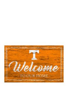 a wooden sign with the words welcome to your home in white lettering on an orange background