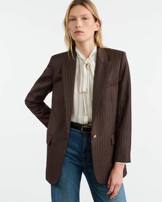 DIANE BLAZER Denim Editorial, Brown Pinstripe, Fall Wardrobe Essentials, Nili Lotan, Womens Ballet Flats, Short Shirts, Fall Outfits Women, Fall Wardrobe, Blazer Coat