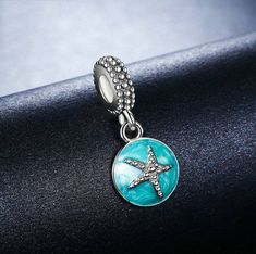 925 Sterling Silver Starfish & Sea Blue Enamel Charm fit Pandora Bracelet Charm First Anniversary Gi Blue Star Charm Round Pendant Jewelry, Blue Round Pendant Jewelry With Star Charm, Ocean-inspired Blue Jewelry With Star Charm, Ocean-inspired Starfish Charms Jewelry, Blue Sterling Silver Starfish Jewelry, Turquoise Jewelry With Starfish Charm As Gift, Turquoise Jewelry With Starfish Charm For Gift, Ocean-inspired Round Jewelry With Starfish Charm, Blue Round Star Charm Jewelry