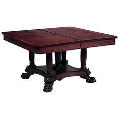 a wooden table with two pedestals on each side and one end at the top