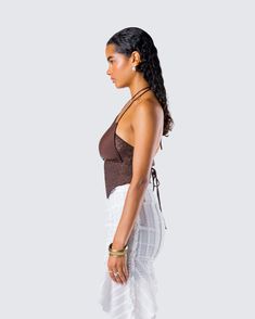 Elevate your summer wardrobe with this brown cut-out halter top 🤎 With cut-out details on the front and a halter-top style - this top made from novelty fabric and gives off a chic vibe while still keeping the attitude 😜 Chic Halter Top With Built-in Bra For Beach, Festival Halter Top With Built-in Bra, Summer Crop Top Halter For Night Out, Chic Tops With Built-in Bra For Beach Season, Vacation Halter Cami Top With Built-in Bra, Summer Triangle Top Crop For Night Out, Triangle Crop Top For Summer Night Out, Triangle Top Crop Top For Summer Nights Out, Triangle Top Crop Top For Night Out In Summer