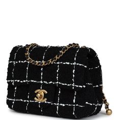 This Pearl Crush Mini Square flap bag is of multicolor tweed with antique gold tone hardware and has a front flap with signature CC turnlock closure, rear half moon pocket, single interwoven black leather and antique gold tone chain link shoulder/crossbody strap with adjustable "pearl" ball.The interior is lined in black leather and features a zipper pocket with Chanel pull and an open pocket below.Collection: 23KOrigin: ItalyCondition: Pristine; new or never wornAccompanied by: Chanel box, Chan