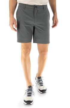 With the look of flat-front chinos and the performance features of swimwear, these hybrid shorts easily take you from the beach to the bar and beyond. The quick-drying technical fabric is made with recycled fibers, plenty of stretch and a hint of cotton for softness. 8" inseam; 10 1/2" front rise Zip fly with button closure; interior drawcord Front slant pockets; back-zip welt pockets Four-way-stretch fabric Mesh pocket linings 75% recycled polyester, 17% cotton, 8% spandex Machine wash, tumble Athleisure Golf Shorts With Moisture-wicking, Athleisure Moisture-wicking Golf Shorts, Moisture-wicking Athleisure Shorts For Golf, Sporty Golf Shorts For Summer, Sporty Summer Athletic Shorts For Golf, Sporty Summer Golf Athletic Shorts, Sporty Summer Golf Shorts, 4-way Stretch Golf Shorts For Summer, Summer Golf Shorts With 4-way Stretch