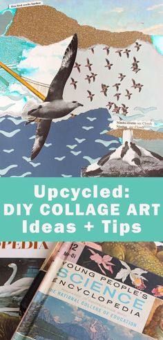 collage art ideas and tips for upcycling with seagulls in the background