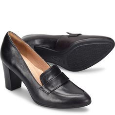 Parkdale Slip-on Closed Toe Court Shoes For Work, Classic Slip-on Court Shoes With 4-inch Heel, Fall Office Slip-on Court Shoes, Fall Workwear Slip-on Court Shoes, Elegant Slip-on Court Shoes For Office, Modern Slip-on Heels For Work, Slip-on Round Toe Heels For Office, Fall Court Shoes For Workwear With Low Heel, Fall Slip-on Heels For Office