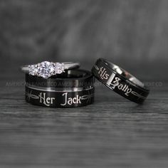 two wedding rings with the names of harry potter and her name engraved on each ring