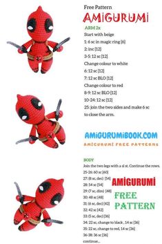 the instructions for how to make a crocheted deadpool amigurum doll