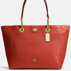 Coach Turnlock Chain Tote Terracotta New Comes With Dust Bag Elegant Tote Bag With Chain, Elegant Shopping Bag With Chain Detail, Elegant Shopping Bags With Chain Detail, Coach Leather Bag With Chain Detail, Chic Coach Bag With Chain Detail, Chic Coach Bag With Chain, Coach Tote, Bags Coach, Womens Tote Bags