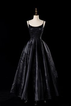 The Amoret :: Sexy Satin Spaghetti Strap Boho Black Wedding Gown – Broke Bride Dresses Black Princess Dress Ball Gowns Lace, Ball Dresses Corset, Black Sleeveless Gown, Beautiful Black Gown, Black Ballgown Prom Dress, Black Dress With Beading, Haunted Ball Dress, Sleeveless Corset Dress, Black Dress Straps