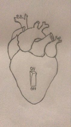 a drawing of a heart with the words on off and an arrow pointing to it