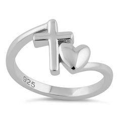 Sterling Silver Heart Cross Ring Classic Silver Open Heart Rings, Valentine's Day Couple Rings In White Gold Sterling Silver, Valentine's Day White Gold Sterling Silver Couple Rings, Silver Sterling Heart Promise Ring, Sterling Silver Rings With Polished Finish For Valentine's Day, Silver Heart Ring With Polished Finish For Promise, Heart-shaped White Gold Stackable Sterling Silver Rings, White Gold Sterling Silver Heart Ring For Promise, White Gold Sterling Silver Heart Stackable Rings