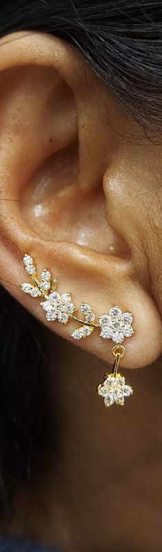 22 Karat Gold Earrings - Ear Cuffs with Cz - 235-GER14152 - in 7.250 Grams for USD $653.74. 
Made in India by Totaram Jewelers Online this product is in Gold - 22 Karat BIS Hallmark 916 KDM Gold  & is an excellent gift for Adult - Women. Ships fully insured with secured guaranteed delivery for free with your order over $250 from New Jersey USA & comes with 30 days exchange policy. Yellow Gold Fine Jewelry Ear Cuff For Wedding, Yellow Gold Wedding Ear Cuff In Fine Jewelry Style, Gold Plated Ear Cuff Fine Jewelry, Gold Round Ear Cuff For Anniversary, Gold Ear Cuff For Anniversary Fine Jewelry, Gold-plated Fine Jewelry Ear Cuff, Yellow Gold Plated Ear Cuff For Wedding, Fine Jewelry Anniversary Ear Cuff, Yellow Gold Ear Cuff With Prong Setting