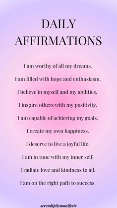 a poem with the words daily affirmations on it