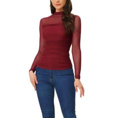 This mesh top is designed to add a touch of edgy sophistication to any outfit. A must-have option for the new season, add new styles to your wardrobe. The mesh fabric of this top adds a breathable and lightweight feel to it, making it perfect for both casual and dressy occasions. Style with your fashion pants or skirts for a stylish look. Measurement (in inches) International Size----------Chest Girth----------Waist Girth----------Shoulder Width XS------------------------------31 1/2------------ High Stretch Trendy Mesh Top For Party, Trendy High Stretch Mesh Top For Party, Stretch Tops With Mesh Sleeves For Fall, Fall Stretch Mesh Top For Layering, Trendy High-stretch Mesh Top For Party, Fall Stretch Tops With Sheer Sleeves, Fall Tops With Sheer Sleeves And Stretch Fit, Fall Mesh Top For Layering, Fall Tops With Sheer Sleeves And Stretch