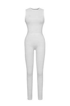 Jumpsuit Sport, Casual White Jumpsuit, White Sleeveless Jumpsuit, Contemporary Clothes, High Neck Bodycon Dress, Bodycon Jumpsuit, Fitted Jumpsuit, Paris Dresses, Loungewear Jumpsuit