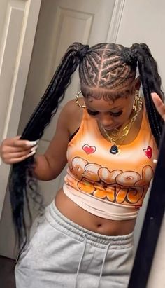 4 Braids Cornrows, Cruise Hairstyles For Black Women, Braided Up Ponytail, Slick Buns, 4 Cornrows Braids, Hairstyle Suggestions, School Braids, Cute Ponytail Hairstyles, 4 Braids