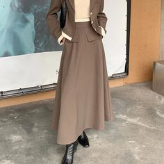 44492680167646|44492680200414 Brown High-waist Winter Skirt, Solid High Waist Skirt For Fall, Fall High Waist Solid Skirt, High Waist Fall Skirt, Solid Full Length Skirt For Fall, Full Length Skirt For Fall, Solid Full-length Skirt For Fall, High Waist Brown Maxi Skirt For Fall, Brown Solid Color Long Skirt