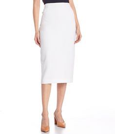 From Preston & York, this skirt features:stretch crepe suiting fabrication Pencil silhouettemid-rise waist Midi lengthStraight hemlineBack zip and hook closureApprox. 30" lengthPolyester/elastaneDry cleanImported. White Elastane Pencil Skirt, Spring Office Pencil Skirt In Elastane, Spring Midi Elastane Pencil Skirt, Spring Midi Pencil Skirt In Elastane, Spring Midi Pencil Skirt, Summer Workwear Pencil Skirt In Elastane, Summer Workwear Elastane Pencil Skirt, White Skirt Midi, Midi White Skirt