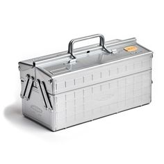 an aluminum tool box on a white background