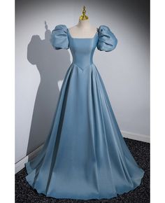 Get 10% off now! Buy simple long blue square sleeve formal dress with bubble sleeves at cheap price online. Free stable shipping and pro custom service since 2009. Blue Long Prom Dress, Short Sleeve Prom Dresses, Prom Dress Blue, Homecoming Outfits, Dress Item, Blue Party Dress, Floor Length Prom Dresses, Blue Evening Dresses, Dream Dresses