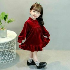 Winter Dress-up Ruffle Dress, Cute Ruffled Winter Dresses, Long Sleeve Ruffled Dress For School, Cute Ruffled Holiday Party Dress, Cute Ruffle Holiday Party Dress, Long Sleeve Holiday Dress With Ruffles For Winter, Cute Winter Dress For School, Cute Ruffled Holiday Dress For Dress-up, Girls Velvet Dress