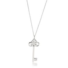 Tiffany & Co. Diamond Fleur De Lis Key Necklace In 18k White Gold 0.10 Ctw Tiffany &Amp; Co. Key Necklace, Tiffany & Co., Limited Time, White Gold, Key, Shoulder Bag, 10 Things, Gold, White