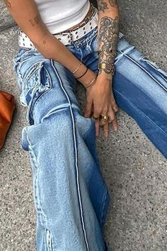 Casual Solid Patchwork Straight Denim Jeans Khaki Green Blazer, Light Blue Blazer, Vintage Dresses Casual, Y2k Punk, Straight Denim Jeans, Casual Sunglasses, Blue Long Sleeve Tops, Green Blazer, Long Sleeve Tops Casual