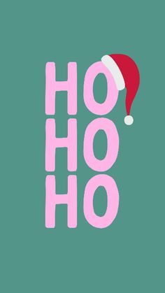 the word hoo with a santa hat on it's head in pink and green