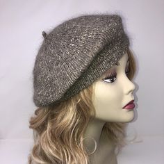 Knit Woman Beige Beret, Knit Woman Hat, Wool Silk Mohair blend, Fall Winter Handmade wool Beret, Gif Knitted Wool Hats For Fall, Adjustable Knitted Wool Hat, Winter Hand Knitted Fitted Hat, Elegant Knitted Hats For Winter, Knitted Fall Bonnet, Knitted Wool Hats One Size Fits Most, Classic Fitted Soft Knit Hat, Fitted Knitted Beanie, Knitted Wool Bonnet