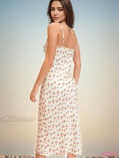 Qteee - Elegant Japanese-style Lace Floral Chiffon Strawberry Printed Sleek Spaghetti Strap Dress Chic And Elegant, Camisole Dress, Strawberry Print, Silk Slip Dress, Suspender Dress, Strappy Dresses, Silk Slip, Floral Chiffon, Lace Edging