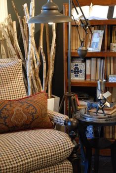 a living room filled with furniture and books