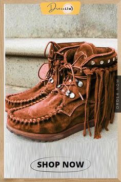 Tassels Rivets Faux Suede Boots Bohemian Suede Boots With Tassels, Bohemian Leather Boots With Fringe, Western Suede Boots With Tassels, Bohemian Suede Boots With Fringe, Bohemian Suede Fringe Boots, Bohemian Style Fringe Suede Boots, Bohemian Fall Boots With Flat Heel, Bohemian Suede Winter Boots, Bohemian Winter Suede Boots