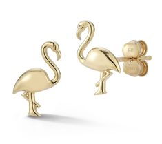 Add a touch of whimsy to your jewelry collection with these delightful flamingo stud earrings. Crafted in radiant 14K gold, these charming earrings depict dainty flamingos standing elegantly on one leg, perfect for adding a playful yet sophisticated accent to any outfit. From Luminosa Gold. Flamingo, Jewelry Collection, Jewelry Earrings, Stud Earrings, Gold