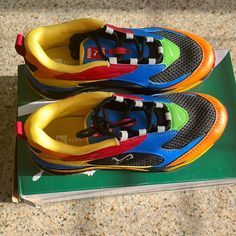 Brand New Never Worn Big Kid Puma’s Multicolor Slip-on Sneakers For School, Fun Multicolor Non-slip Sneakers, Multicolor School Sneakers With Rubber Sole, Multicolor Puma Sneakers For Jogging, Multicolor Non-slip Sneakers For Streetwear, Shoes Big, Puma Rs, Puma Shoes, Pumas Shoes