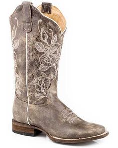 Roper Women's Desert Rose Extra Wide Floral Shaft Western Boots - Square Toe Wide Calf Cowboy Boots, Boys Cowboy Boots, Square Toe Cowboy Boots, Girl Cowboy Boots, Twisted X Boots, Womens Work Boots, Boots Square Toe, Work Boots Men, Stylish Boots