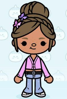 a cartoon girl with her hair in a pony tail braid and wearing a pink shirt