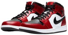 Modern Red High-top Sports Sneakers, Red Modern High-top Sneakers For Sports, Modern Red High-top Sneakers For Sports, Classic Red High-top Sneakers, Classic Red High-top Sneakers With Round Toe, Casual University Red Leather High-top Sneakers, Casual Red Jordan Shoes With Red Sole, Casual Red Leather Jordan Shoes, Classic Red High-top Jordan Shoes