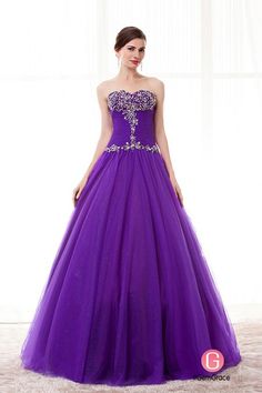 Purple Ball Gown With Fitted Bodice For Prom, Purple Gown For Prom Season, Purple Fitted Quinceanera Dress For Formal Occasions, Fitted Purple Quinceanera Dress For Prom Season, Purple Gown For Quinceanera During Prom Season, Purple Tulle Quinceanera Dress With Fitted Bodice, Elegant Purple Evening Dress For Quinceanera, Purple Quinceanera Dress With Fitted Bodice For Party, Purple Sweetheart Neckline Evening Dress For Quinceanera