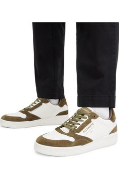 Neutral colorblocking keeps your look cool yet casual in a chunky low-top sneaker grounded by a rubber sole for lasting durability. Lace-up style Removable insole Leather upper/textile lining/rubber sole Imported Sneaker Men, Up Styles, Low Top, Look Cool, Top Sneakers, Color Blocking, Rubber Sole, Leather Upper, Size 12