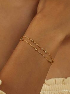 1pc Boho Style Wavy Chain & Bead Bracelet, Minimalist Design Suitable For Daily Wear For Women Gold,Silver Fashionable   Copper Alloy     Women Fashion Jewelry, size features are:Bust: ,Length: ,Sleeve Length: Simple Gold Chain Bracelet, Simplistic Jewelry Aesthetic, Simple Gold Bracelet Designs, Daily Wear Gold Bracelet For Women, Daily Wear For Women, Jewelry Combinations, Simplistic Jewelry, Office Jewelry, Corporate Baddie