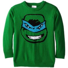 Teenage Mutant Ninja Turtles - Leonardo Youth Intarsia Sweater Youth Sweaters Teenage Mutant Ninja Turtles YLG Green Knitted Acrylic Crew Neck Sweatshirt, Green Crew Neck Sweater For Winter, Green Long Sleeve Knit Sweater, Green Knit Winter Sweater, Green Knitted Fall Tops, Green Knitted Long Sleeve Tops, Green Knit Sweater For Winter, Winter Green Knit Sweater, Green Crew Neck Top In Acrylic