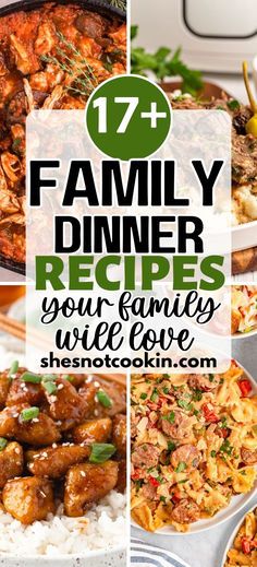 a collage of family dinner recipes with text overlay