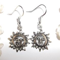 Silver Earring Sun Sunshine Sunburst Dangle Drop Gift Idea For Her Woman C524 This Costume Jewelry Earring Set Is Brand New And Handmade By Me - Wvluckygirl. Handcrafted With Antiqued Dark Silver Toned Sun Charms That Have A Face. The Pair Dangle And Drop From 925 Sterling Silver Lever Backs For Her Pierced Ears. Measure 1 1/2 Inches Tall And 3/4 Inch Wide. Each Single Earring Weighs 2.0 Grams. Lightweight! Buy Them Now Before Someone Else Does! Dangly Dangling Hanging Fashion Accessory Boho Chi Silver Jewelry For Everyday Summer Wear, Everyday Summer Silver Jewelry, Silver Pierced Jewelry For Summer, Adjustable Silver Earrings For Summer, Nickel Free Sterling Silver Summer Earrings, Silver Dangle Earrings For Summer, Nickel-free Sterling Silver Earrings For Summer, Silver Dangle Earrings With Sun Design, Nickel-free Sterling Silver Summer Earrings