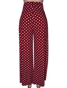 Red Polka Dot Wide Leg Bell-bottomed Pants Chic Polka Dot Bottoms With Elastic Waistband, Polka Dot Wide Leg Bottoms With Pockets, Chic Polka Dot Long Pants, High Waist Polka Dot Bottoms With Elastic Waistband, Polka Dot High Waist Bottoms With Elastic Waistband, Fitted Polka Dot Bottoms With Elastic Waistband, Tag Print, Bell Bottom Pants, Red Polka Dot