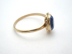 Fine Jewelry - This is a vintage 10K yellow gold ring with a lab created blue sapphire gemstone. It is hallmarked 10K, signed PSCO for Plainville Stock Co, is a size 6.25, stone setting measures 10mm by 8.5mm and weight is 1.25 grams. Gold Sapphire Ring, Blue Sapphire Gemstone, Stone Setting, Yellow Gold Ring, Sapphire Gemstone, Stone Settings, 10k Gold, Yellow Gold Rings, Gold Ring