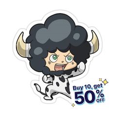 a sticker with an image of a cowgirl on it's head and the words buy 10 get 50 % off