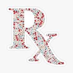 the letter k is made up of many small objects sticker on a white background