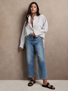 Women’s Clothing Styles, Trendy Daily Outfits, Women’s Casual Summer Outfits 2024, Women In There 30s Outfits, Summer Fashion 30 Year Old, Midsize Summer Business Casual Outfits, Wide Leg Jean Outfits Spring, Womens Loose Jeans, Plus Size Wide Leg Trousers