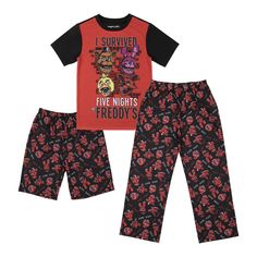 Dive into the thrilling world of Five Nights at Freddy's with our Youth Sleepwear Set in striking black and red! This set, featuring a comfortable tee shirt, sleep shorts, and sleep pants, is designed for young FNAF enthusiasts who crave both style and comfort. Crafted from high-quality 100% polyester, it offers a soft and durable touch, ensuring your child's nights are filled with cozy dreams and excitement. The FNAF-themed design showcases fan-favorite characters, making bedtime an adventure. Fnaf Clothes, Five Nights At Freddy's Characters, Fnaf Merch, Crimson Knight, Sleep Pants, Sleep Shorts, Pants Large, Sleepwear Sets, Houston Astros